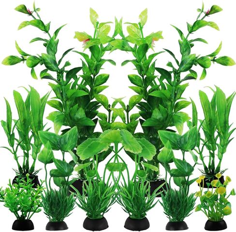 QUOZUO ملحقات حوض السمك ديكورات حوض السمك نباتات خضراء، 10 قطع ديكورات حوض السمك الأخضر نباتات بلاستيكية، ديكور حوض السمك، ديكور حوض السمك نباتات صناعية in Kuwait