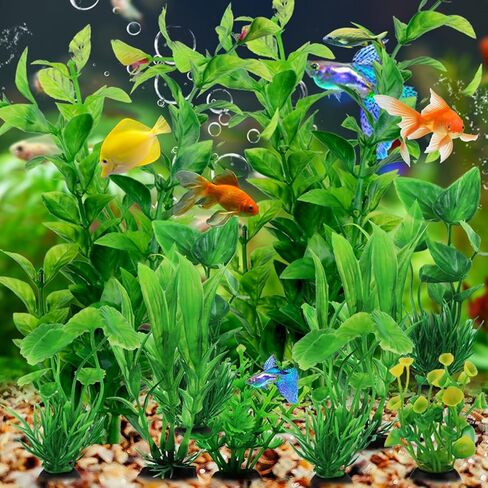 QUOZUO ملحقات حوض السمك ديكورات حوض السمك نباتات خضراء، 10 قطع ديكورات حوض السمك الأخضر نباتات بلاستيكية، ديكور حوض السمك، ديكور حوض السمك نباتات صناعية in Kuwait