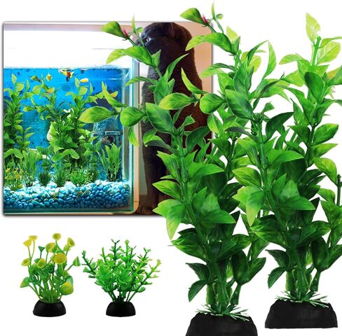 QUOZUO ملحقات حوض السمك ديكورات حوض السمك نباتات خضراء، 10 قطع ديكورات حوض السمك الأخضر نباتات بلاستيكية، ديكور حوض السمك، ديكور حوض السمك نباتات صناعية in Kuwait