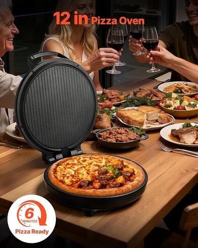 VEVOR Pizza Oven, 12 in Electric Pizza Maker, 1200W Electric Pizzas Cooker with Non-Stick Coating, 180° Open for Dual Side Baking, Heats up to 410 ˚F, Multi-Function Cooking, for Pizzas, Barbecue in Saudi Arabia