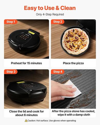 VEVOR Pizza Oven, 12 in Electric Pizza Maker, 1200W Electric Pizzas Cooker with Non-Stick Coating, 180° Open for Dual Side Baking, Heats up to 410 ˚F, Multi-Function Cooking, for Pizzas, Barbecue in Saudi Arabia