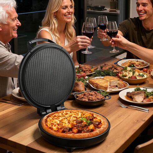 VEVOR Pizza Oven, 12 in Electric Pizza Maker, 1200W Electric Pizzas Cooker with Non-Stick Coating, 180° Open for Dual Side Baking, Heats up to 410 ˚F, Multi-Function Cooking, for Pizzas, Barbecue in Saudi Arabia