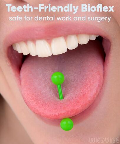 Glow In The Dark Tongue Rings For Women - Neon Plastic Glow In The Dark Tongue Rings Piercings Set - Hypoallergenic Safe Plastic Ring 14g Flexible Bioflex Piercing Jewelry in Saudi Arabia