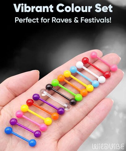 Glow In The Dark Tongue Rings For Women - Neon Plastic Glow In The Dark Tongue Rings Piercings Set - Hypoallergenic Safe Plastic Ring 14g Flexible Bioflex Piercing Jewelry in Saudi Arabia