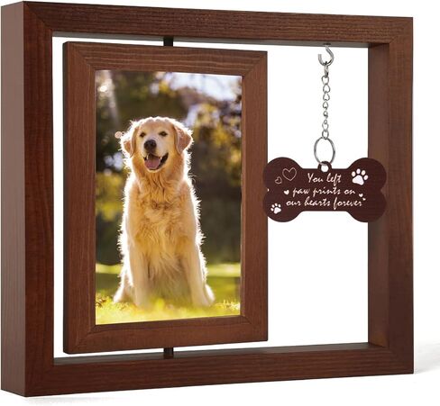 Dog Memorial Gifts for Loss of Dog, 4x6 Rotating Wooden Pet Loss Picture Frame for 4x6 Photo, Dogs Cat Bereavement Remembrance Picture Frame with Paw Remembrance Tag Sympathy Keepsake Gifts in Kuwait