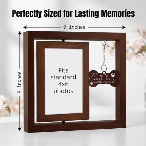 Dog Memorial Gifts for Loss of Dog, 4x6 Rotating Wooden Pet Loss Picture Frame for 4x6 Photo, Dogs Cat Bereavement Remembrance Picture Frame with Paw Remembrance Tag Sympathy Keepsake Gifts in Kuwait