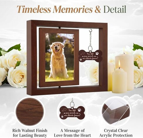 Dog Memorial Gifts for Loss of Dog, 4x6 Rotating Wooden Pet Loss Picture Frame for 4x6 Photo, Dogs Cat Bereavement Remembrance Picture Frame with Paw Remembrance Tag Sympathy Keepsake Gifts in Kuwait