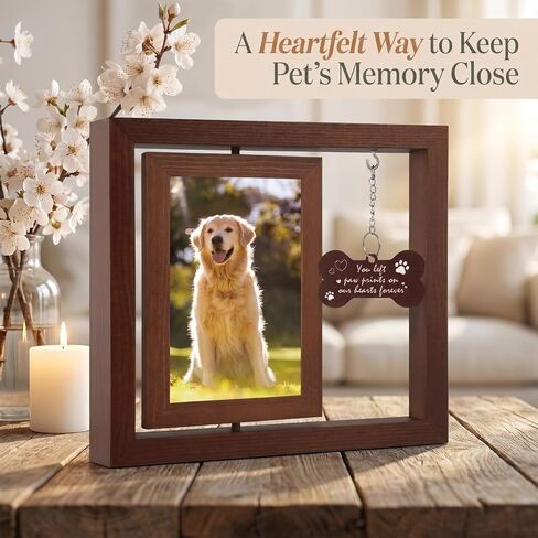 Dog Memorial Gifts for Loss of Dog, 4x6 Rotating Wooden Pet Loss Picture Frame for 4x6 Photo, Dogs Cat Bereavement Remembrance Picture Frame with Paw Remembrance Tag Sympathy Keepsake Gifts in Kuwait