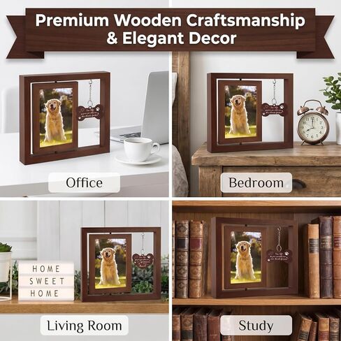 Dog Memorial Gifts for Loss of Dog, 4x6 Rotating Wooden Pet Loss Picture Frame for 4x6 Photo, Dogs Cat Bereavement Remembrance Picture Frame with Paw Remembrance Tag Sympathy Keepsake Gifts in Kuwait
