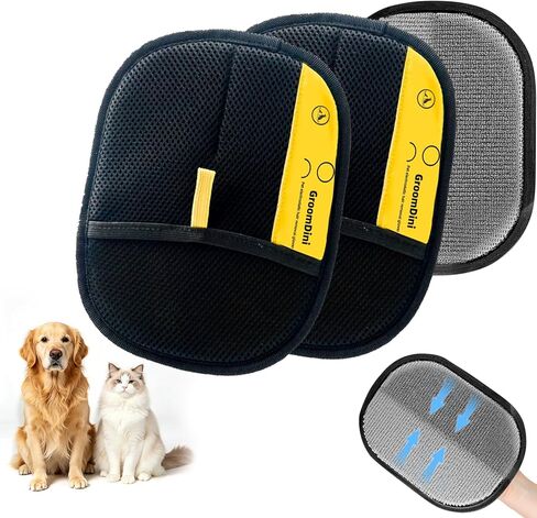 Large Pet Hair Removal Glove 2 Pack – Electrostatic Reusable Pet Hair Remover Glove for Dogs & Cats, Pet Hair Remover Tool Soft for Bed, Sofa, Carpet, Car Seat (Black) in Kuwait