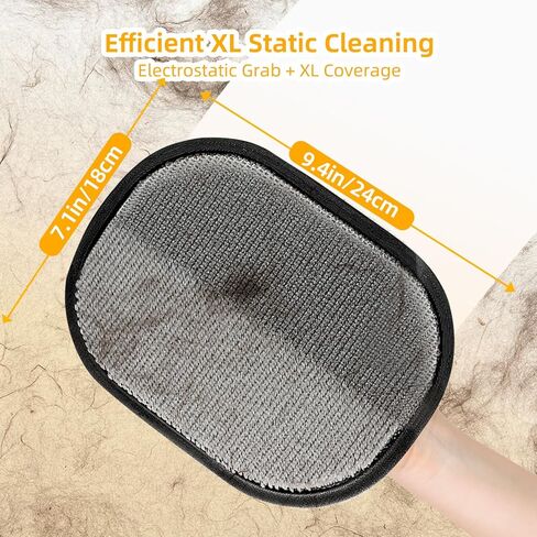 Large Pet Hair Removal Glove 2 Pack – Electrostatic Reusable Pet Hair Remover Glove for Dogs & Cats, Pet Hair Remover Tool Soft for Bed, Sofa, Carpet, Car Seat (Black) in Kuwait