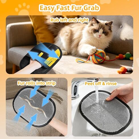 Large Pet Hair Removal Glove 2 Pack – Electrostatic Reusable Pet Hair Remover Glove for Dogs & Cats, Pet Hair Remover Tool Soft for Bed, Sofa, Carpet, Car Seat (Black) in Kuwait