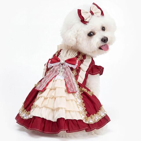 Dog Dress for Small Dogs, Vintage Dog Princess Dress with Layered Ruffle Skirt, Photo Party Outfit for Birthday, Wedding, Party, Photoshoot（M in Kuwait