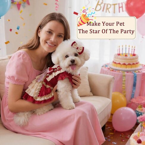 Dog Dress for Small Dogs, Vintage Dog Princess Dress with Layered Ruffle Skirt, Photo Party Outfit for Birthday, Wedding, Party, Photoshoot（M in Kuwait