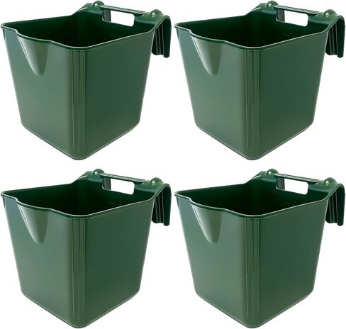 15 Quart Plastic Horse Feeders for Stall Hook Over，Green 4 Pcs Feed Buckets for Horses with Sturdy Hanging Hooks in Farms Workshops Yards, Horse Grain Feeder for Goats, Sheep, Other Livestock in Kuwait
