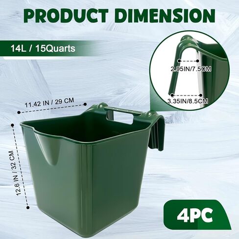 15 Quart Plastic Horse Feeders for Stall Hook Over，Green 4 Pcs Feed Buckets for Horses with Sturdy Hanging Hooks in Farms Workshops Yards, Horse Grain Feeder for Goats, Sheep, Other Livestock in Kuwait