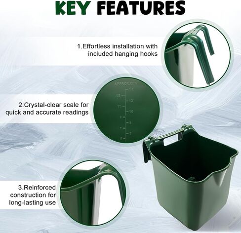 15 Quart Plastic Horse Feeders for Stall Hook Over，Green 4 Pcs Feed Buckets for Horses with Sturdy Hanging Hooks in Farms Workshops Yards, Horse Grain Feeder for Goats, Sheep, Other Livestock in Kuwait