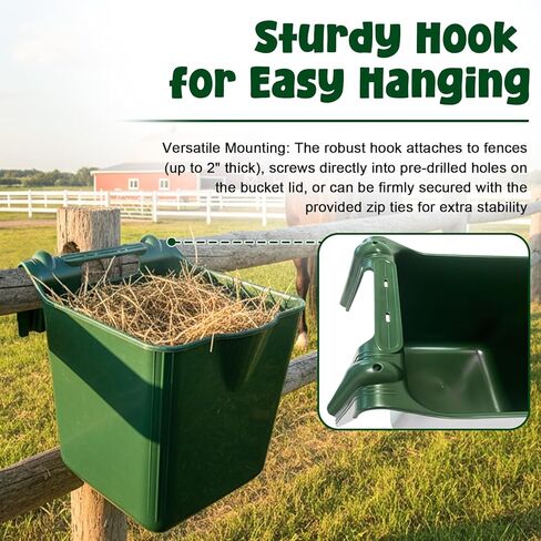 15 Quart Plastic Horse Feeders for Stall Hook Over，Green 4 Pcs Feed Buckets for Horses with Sturdy Hanging Hooks in Farms Workshops Yards, Horse Grain Feeder for Goats, Sheep, Other Livestock in Kuwait