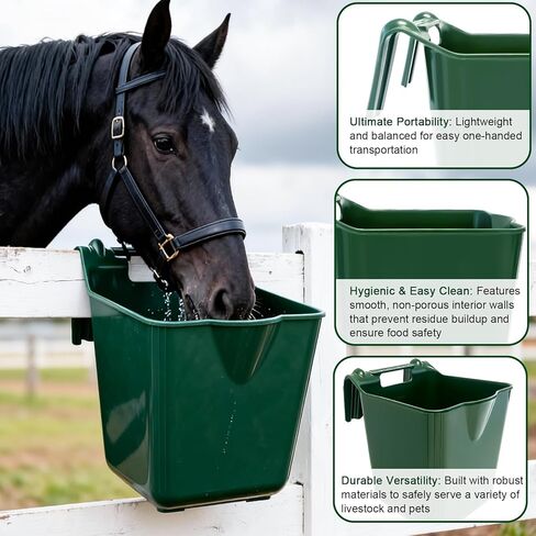 15 Quart Plastic Horse Feeders for Stall Hook Over，Green 4 Pcs Feed Buckets for Horses with Sturdy Hanging Hooks in Farms Workshops Yards, Horse Grain Feeder for Goats, Sheep, Other Livestock in Kuwait