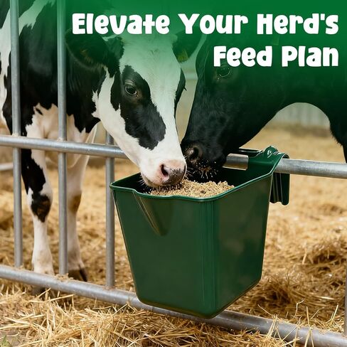 15 Quart Plastic Horse Feeders for Stall Hook Over，Green 4 Pcs Feed Buckets for Horses with Sturdy Hanging Hooks in Farms Workshops Yards, Horse Grain Feeder for Goats, Sheep, Other Livestock in Kuwait