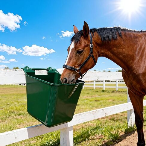 15 Quart Plastic Horse Feeders for Stall Hook Over，Green 4 Pcs Feed Buckets for Horses with Sturdy Hanging Hooks in Farms Workshops Yards, Horse Grain Feeder for Goats, Sheep, Other Livestock in Kuwait