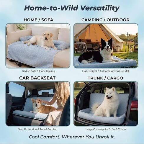 Premium Cooling Dog Car Bed for Medium & Large Dogs, Breathable Back Seat Travel Dog Car Seat, Cool-to-Touch Washable Pet Travel Bed with Supportive Bolster in Saudi Arabia