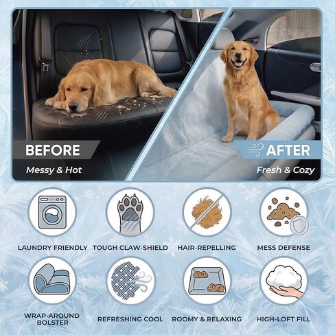 Premium Cooling Dog Car Bed for Medium & Large Dogs, Breathable Back Seat Travel Dog Car Seat, Cool-to-Touch Washable Pet Travel Bed with Supportive Bolster in Saudi Arabia