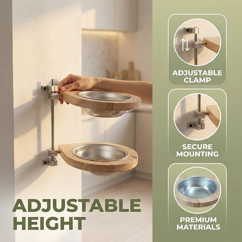 Elevated Cat Bowls,Raised Dog Food Bowls,Adjustable Wall Mounted Pet Feeder for Dogs & Cats, Tilted Angle Design for Neck & Spine Relief, Space Saving Easy Clean Feeding Station in Kuwait
