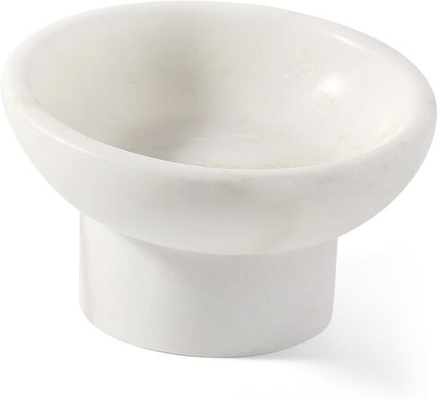 Karibiber Marble Elevated Cat Bowl, White Weighted Raised Cat Food & Water Bowl, Whisker-Friendly Stone Cat Dish with Non-Slip Stand, Heavy Water Bowls for Small Dog in Saudi Arabia