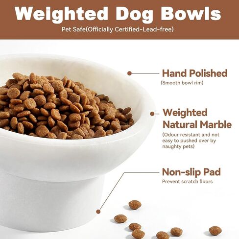 Karibiber Marble Elevated Cat Bowl, White Weighted Raised Cat Food & Water Bowl, Whisker-Friendly Stone Cat Dish with Non-Slip Stand, Heavy Water Bowls for Small Dog in Saudi Arabia