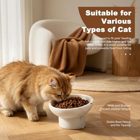 Karibiber Marble Elevated Cat Bowl, White Weighted Raised Cat Food & Water Bowl, Whisker-Friendly Stone Cat Dish with Non-Slip Stand, Heavy Water Bowls for Small Dog in Saudi Arabia