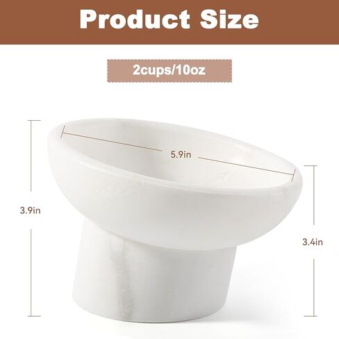 Karibiber Marble Elevated Cat Bowl, White Weighted Raised Cat Food & Water Bowl, Whisker-Friendly Stone Cat Dish with Non-Slip Stand, Heavy Water Bowls for Small Dog in Saudi Arabia