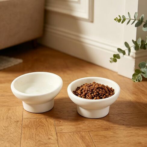 Karibiber Marble Elevated Cat Bowl, White Weighted Raised Cat Food & Water Bowl, Whisker-Friendly Stone Cat Dish with Non-Slip Stand, Heavy Water Bowls for Small Dog in Saudi Arabia