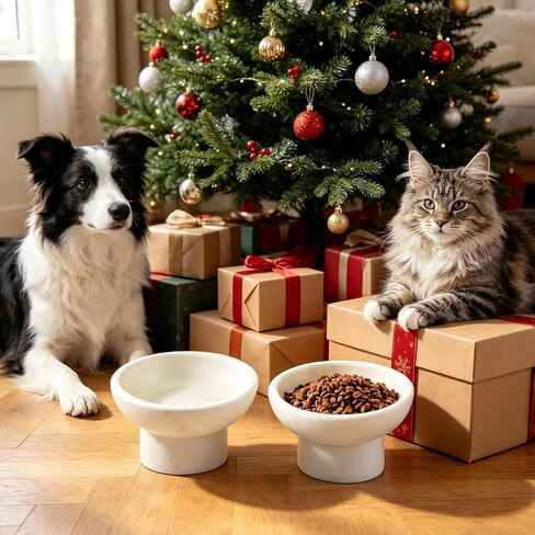 Karibiber Marble Elevated Cat Bowl, White Weighted Raised Cat Food & Water Bowl, Whisker-Friendly Stone Cat Dish with Non-Slip Stand, Heavy Water Bowls for Small Dog in Saudi Arabia