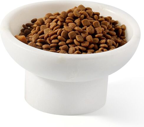 Karibiber Marble Elevated Cat Bowl, White Weighted Raised Cat Food & Water Bowl, Whisker-Friendly Stone Cat Dish with Non-Slip Stand, Heavy Water Bowls for Small Dog in Saudi Arabia