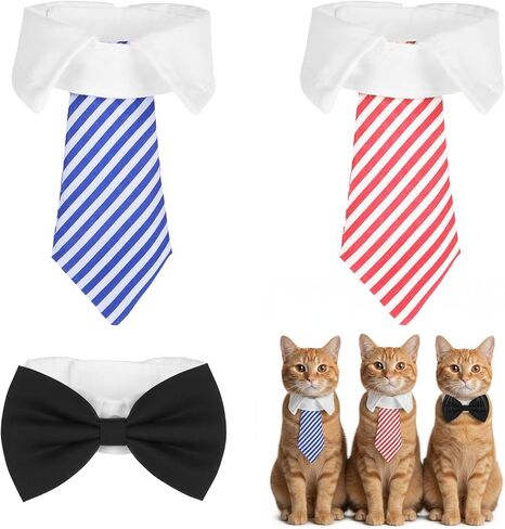 3 Pcs Dog Cat Bow Tie, Formal Cats Puppy Grooming Ties Dog Collar, Pet Tuxedo Collar with Adjustable Collars, Pet Costume Cat Wedding Bowtie for Cats Small Puppy Party Accessories in Kuwait
