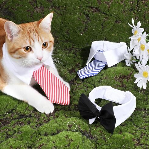 3 Pcs Dog Cat Bow Tie, Formal Cats Puppy Grooming Ties Dog Collar, Pet Tuxedo Collar with Adjustable Collars, Pet Costume Cat Wedding Bowtie for Cats Small Puppy Party Accessories in Kuwait