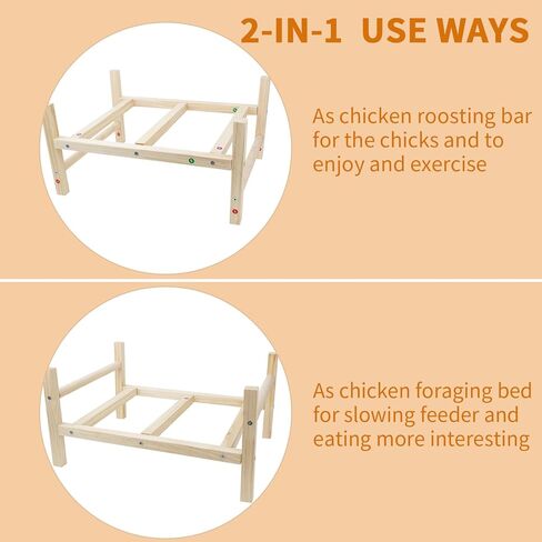 FlidRunest Extra-Large Wooden Chicken Toys, Natural Chicken Foraging Bed Toy for Coop, Multifunctional Training Perch Stand and for Poultry Chick, Hens, Rats in Kuwait