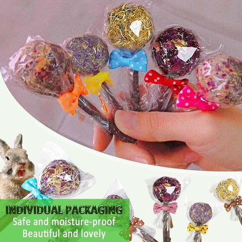 kathson 20PCS Rabbit Timothy Hay Treats Sticks,Interactive Bunny Lollipop Chew Sticks,Natural Guinea Pigs Chewing Treats Molar Teeth Toys for Small Animals,Chinchilla,Hamster,Gerbil in Kuwait