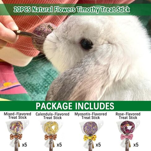 kathson 20PCS Rabbit Timothy Hay Treats Sticks,Interactive Bunny Lollipop Chew Sticks,Natural Guinea Pigs Chewing Treats Molar Teeth Toys for Small Animals,Chinchilla,Hamster,Gerbil in Kuwait