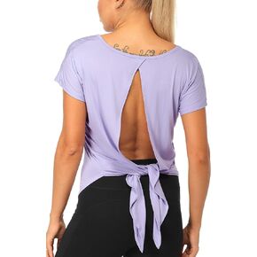 icyzone Open Back Workout Tops for Women - Athletic Activewear T-Shirts Exercise Yoga Shirts