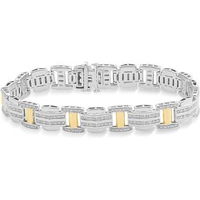 Jewelili Men's 18K Yellow Gold over Sterling Silver Link Bracelet with Natural White Round Diamonds, 1/2 cttw, 8.5"