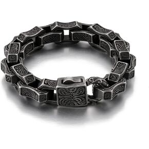 Wave Engraved Chain Men's Stainless Steel Bracelet Vintage Silver/Silver Bracelet for Men Unique Gifts for Men