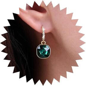 Sttiafay Boho أقراط متدلية مربعة من الزمرد الأخضر، أقراط متدلية من الزمرد الأخضر، أقراط مربعة من الكريستال الزمردي، أقراط زمرد هوجي، أقراط دائرية، مجوهرات للنساء والفتيات