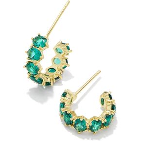Kendra Scott Cailin 14k Gold-Plated Brass Crystal Huggie Earrings in Green Crystal, Fashion Jewelry For Women