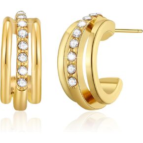 Apsvo Small Gold/Silver Hoop Earrings for Women Girls, Dainty Split Cubic Zirconia Huggie Hypoallergenic Earrings Fashion Trendy Jewelry