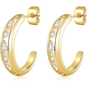 أقراط دائرية من الفضة عيار 925 من Ritach للنساء مطلية بالفضة الإسترلينية ولا تسبب الحساسية، أقراط هاجي مكتنزة سميكة للفتيات المراهقات in Kuwait