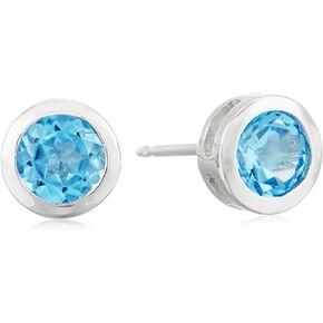 Amazon Collection Sterling Silver Genuine Swiss Blue Topaz 5mm Bezel Set December Birthstone Stud Earrings