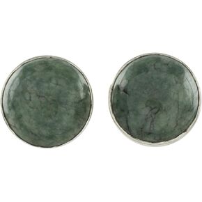 NOVICA Artisan Handmade Jade Stud Earrings Round .925 Sterling Silver Green Button Guatemala 'Harmonious Peace'