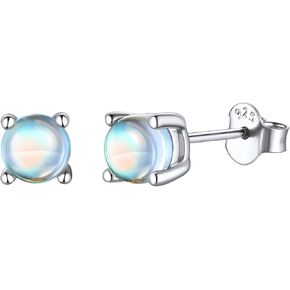 ChicSilver Moonstone Earrings 925 Sterling Silver Small Round Shape Synthetic Moonstone Stud Earrings for Women Hypoallergenic (with Gift Box)